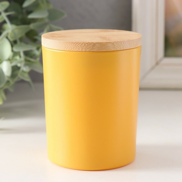 фото Банка для свечей стекло с крышкой "Жёлтая матовая" 220 мл 7х7х8,4 см