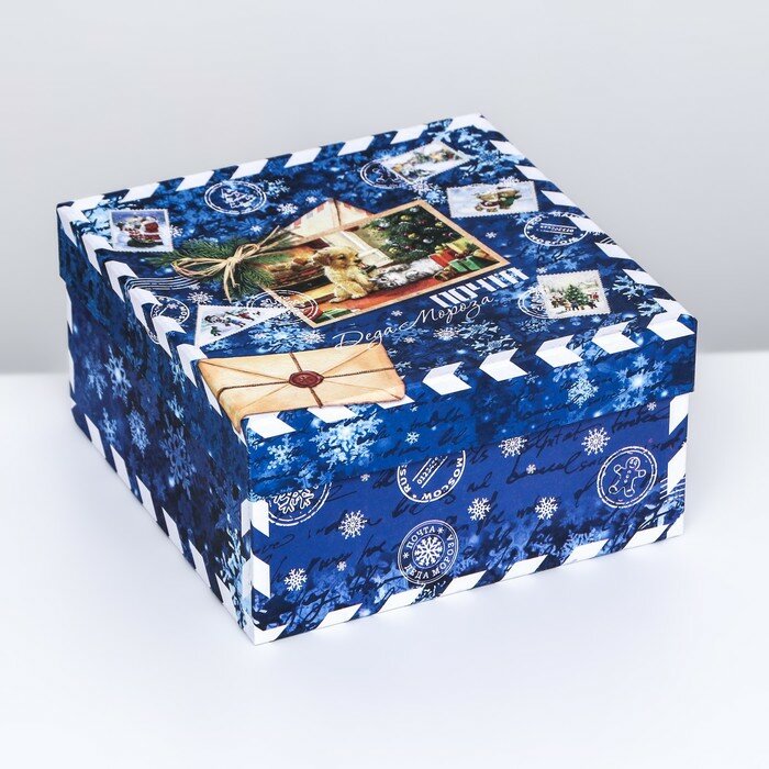 UPAK LAND Коробка квадратная "Посылка синяя" , 19 × 19 × 10 см