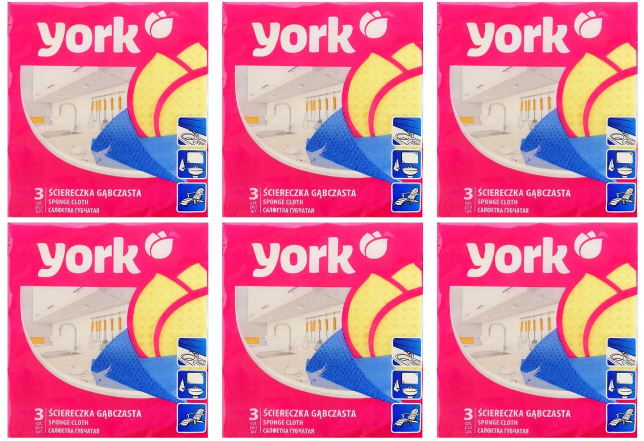 York Салфетки для уборки губчатые влажные3 шт/уп6 уп