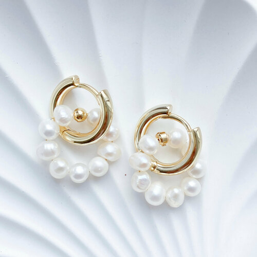 Комплект серег Miss M Серьги с натуральным жемчугом, жемчуг пресноводный, размер 17 мм, белый, золотой