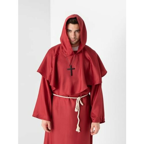 Мантия с капюшоном, карнавальный костюм священника средневекового монаха на Хеллоуин, красный XL