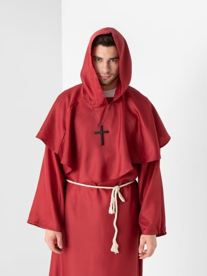 Мантия с капюшоном, карнавальный костюм священника средневекового монаха на Хеллоуин, красный L