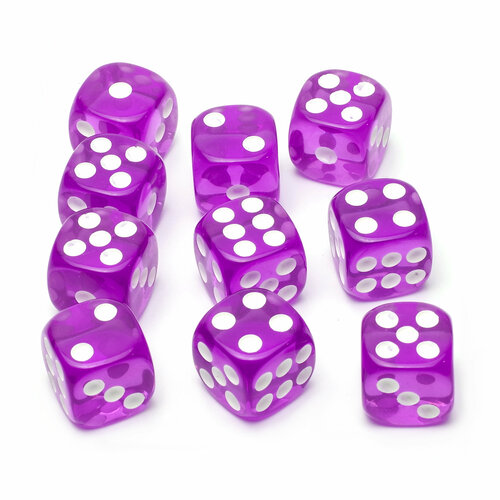 Набор кубиков STUFF-PRO d6, 10 шт., 16мм, прозрачные, фиолетовый