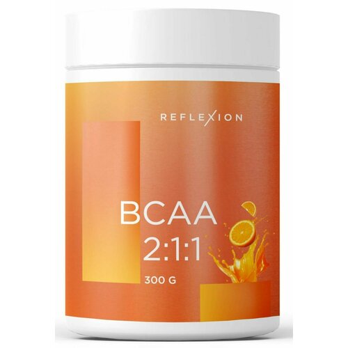 BCAA спорт питание, порошок 300 гр, аминокислоты bcaa 2:1:1 Reflexion, вкус апельсин аминокислоты fitrule bcaa 2 1 1 яблочный вкус 200 гр