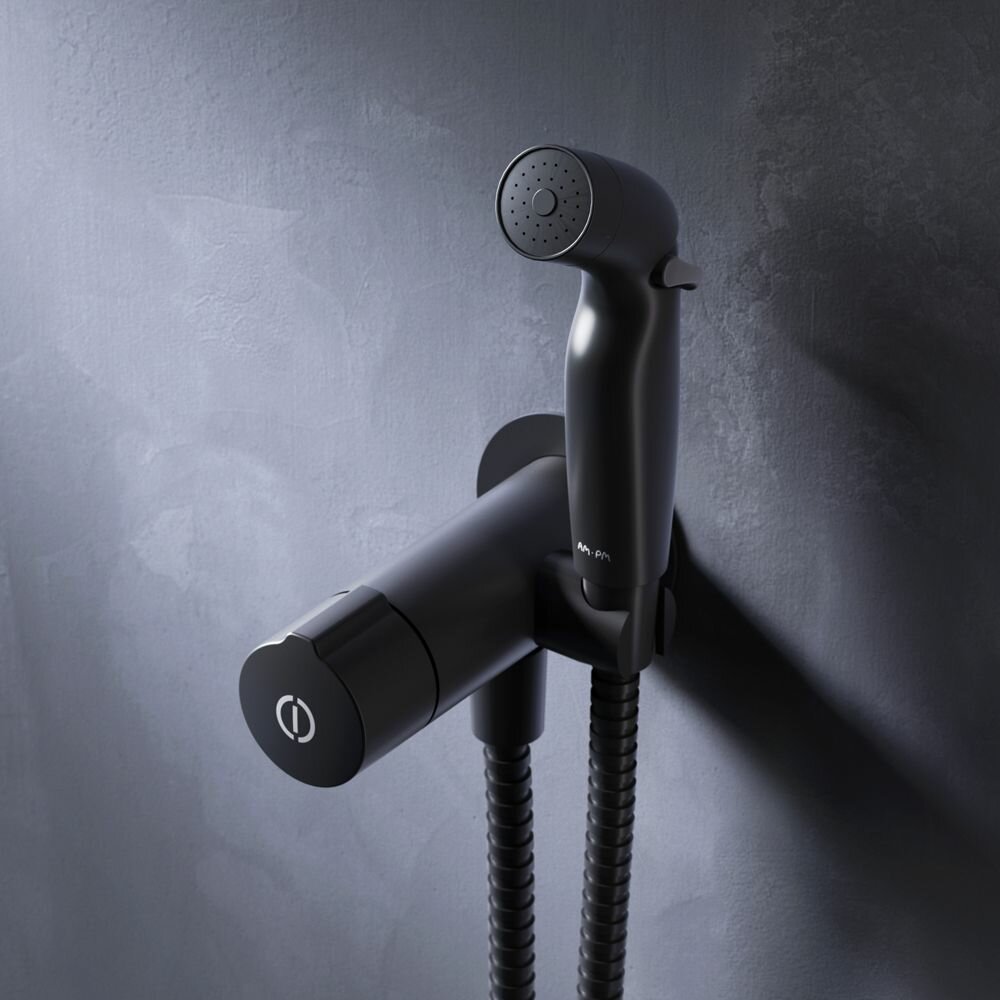 Гигиенический душ со смесителем AM.PM X-Joy TouchReel F0H85A522 черный, смеситель, встраиваемый, скрытый монтаж, держатель для лейки, включение/выключение нажатием, гарантия 10 лет