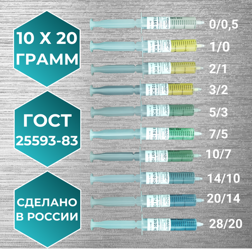 Набор паст алмазных НОМ в шприцах квадро миди 10х20 гр