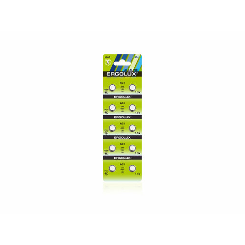 Батарейки Ergolux AG 1 BL-10 (AG1-BP10, LR60 /LR621 /164 /364) 100 шт. элемент питания алкалиновый таблетка lr621 lr60 g1 364 блист 10шт код c0035050 трофи 6упак
