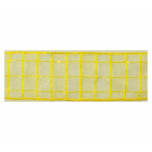 Декоративная лента, органза в клетку - SAFISA, 25 мм, 15 м, желтая, 1 упаковка декоративная лента органза в клетку safisa 25 мм 15 м желто оранжевая 1 упаковка