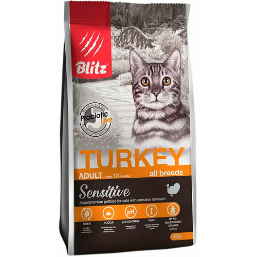 BLITZ ADULT CAT SENSITIVE TURKEY для взрослых кошек с индейкой (0,4 кг)