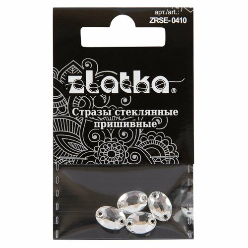 Стразы Zlatka Crystal, №01, Белые, стеклянные, 10х7 мм, 4 шт, в пакете с картонным еврослотом (ZRSE-0410)