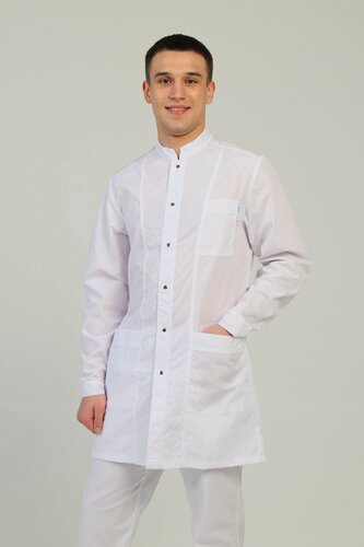 Изображение товара Халат медицинский мужской вилан белый с длинным рукавом, размер 44-46, рост 182-188