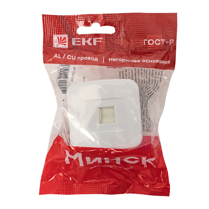 EGK01-035-10 Минск Розетка RJ-45 1-местная, ОП 1А, 120В, белая Basic Упаковка (12 шт.) EKF - фото №13