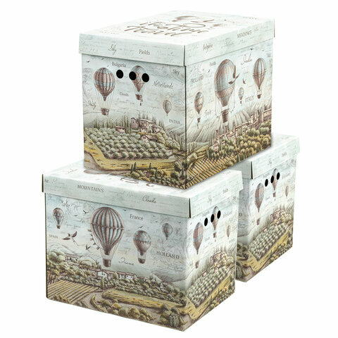 фото Короб для хранения из плотного микрогофрокартона 380х280х315 мм, комплект 3 шт, BRAUBERG HOME, 271823