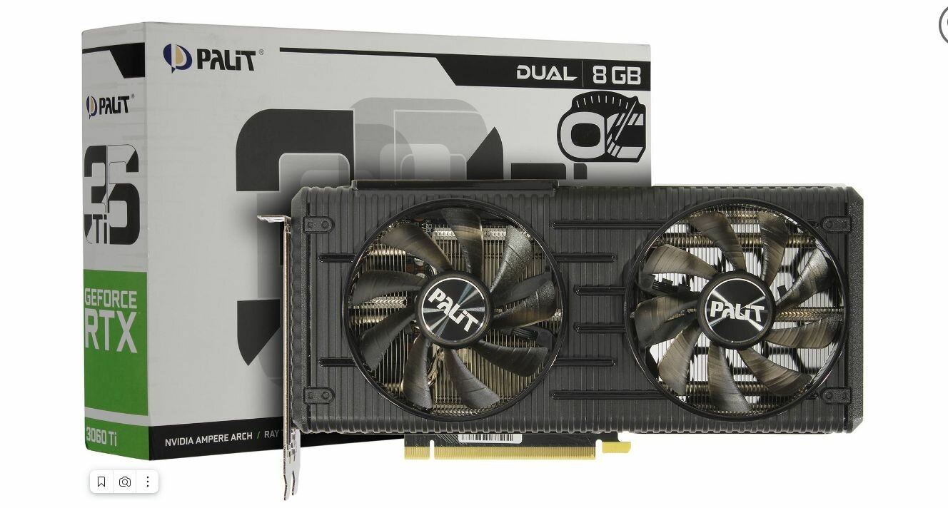 Видеокарта Palit GeForce RTX 3060 Ti Dual OC 8GB LHR (NE6306TS19P2-190AD V1)