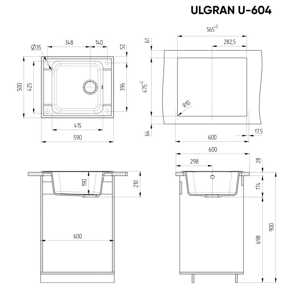 Мойка кухонная Ulgran U-604 -310 серый - фото №6