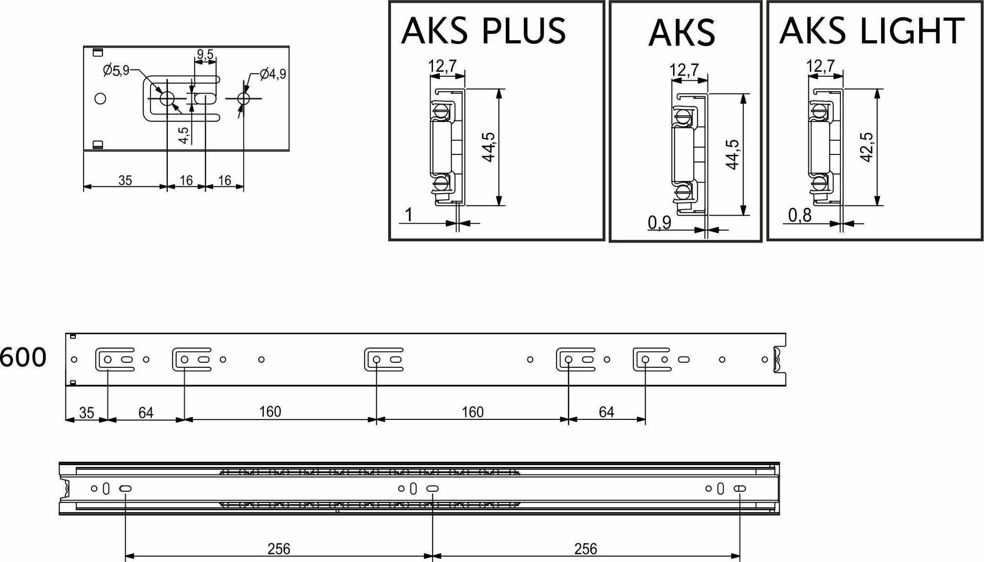 Направляющая шариковая h=45 L-600 AKS PLUS - фотография № 2