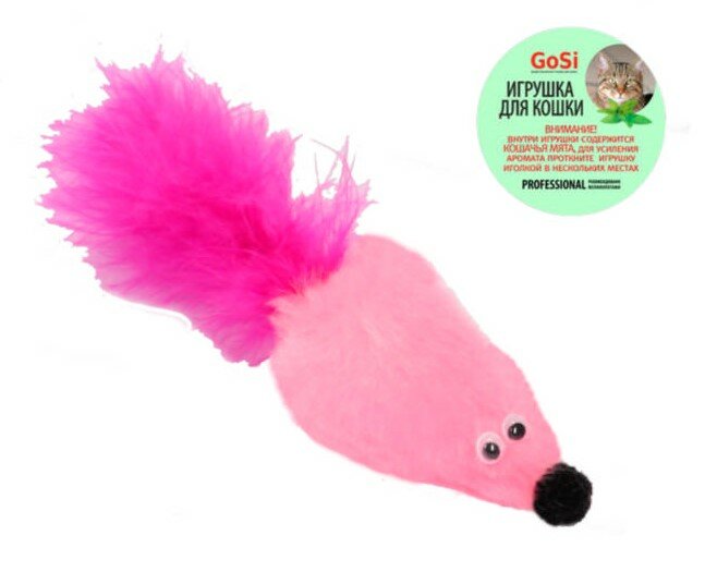 GoSi игрушка "Мышь с мятой и хвостом перо" для кошек Розовый