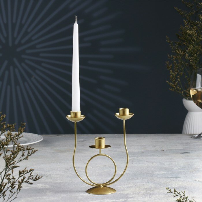 Подсвечник "Трио" металл на одну свечу, 17х18 см, золотой 9928339 - фотография № 1