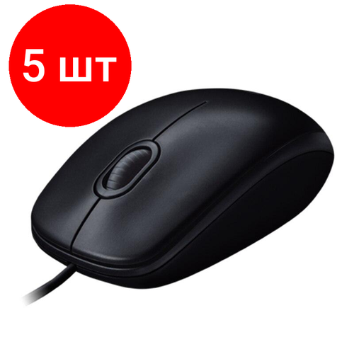 Комплект 5 штук Мышь компьютерная Logitech M100 DarkGrey 910-005006 проводная 837400₽