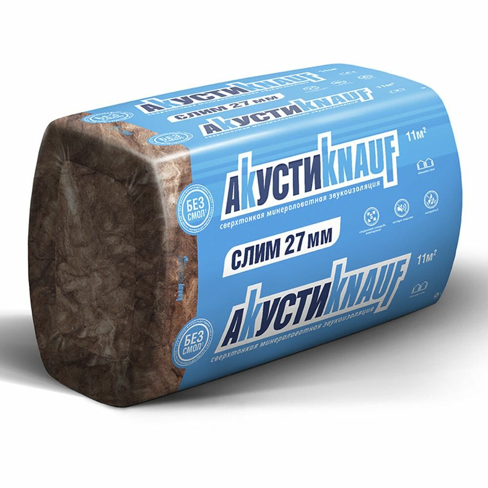 фото Утеплитель звукоизоляционный КНАУФ акустикнауф слим 920x600x27 мм 11 м2