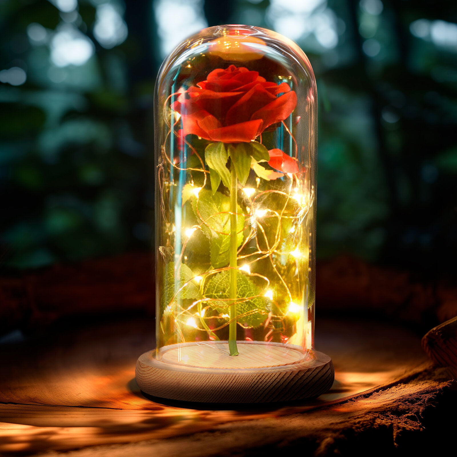 Искусственная роза в колбе с подсветкой, светильник, ночник светодиодный. Роза из Красавицы и чудовища. Подарок для девушки. Вечная роза Иллюметик