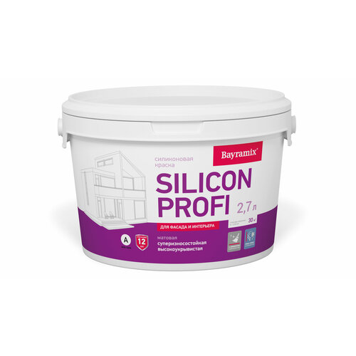 Краска фасадная, силиконовая, Bayramix Silicon Profi, База A, белая 2,7л