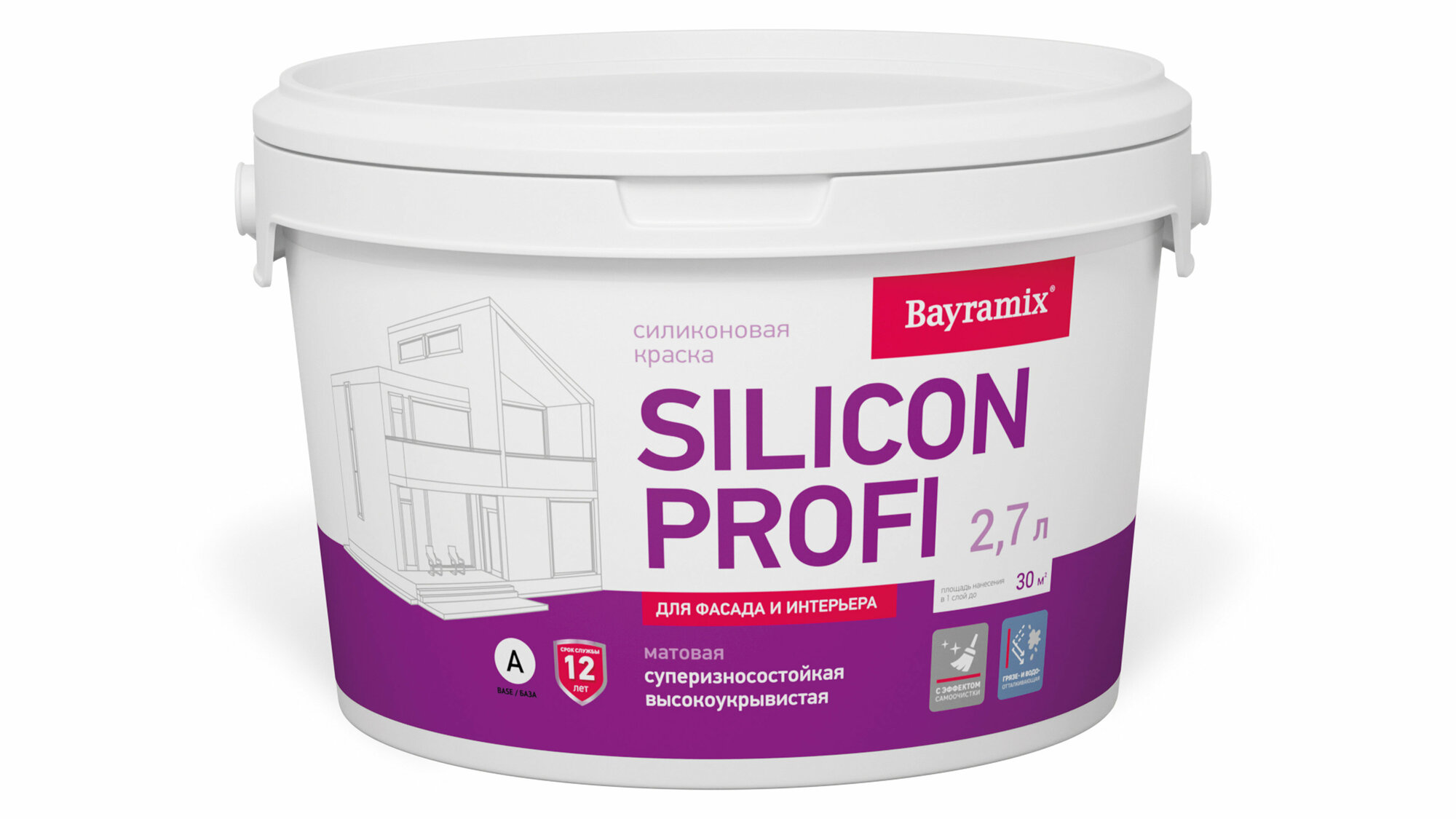 Краска фасадная, силиконовая, Bayramix Silicon Profi, База A, белая 2,7л