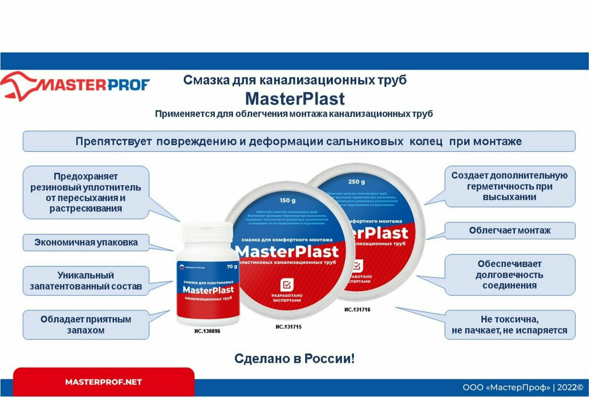 Смазка универсальная силиконовая MasterPlast для монтажа пластиковых и канализационных труб, 250 гр.