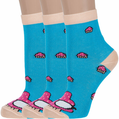 фото Носки борисоглебский трикотаж 3 пары, размер 18-20, бирюзовый