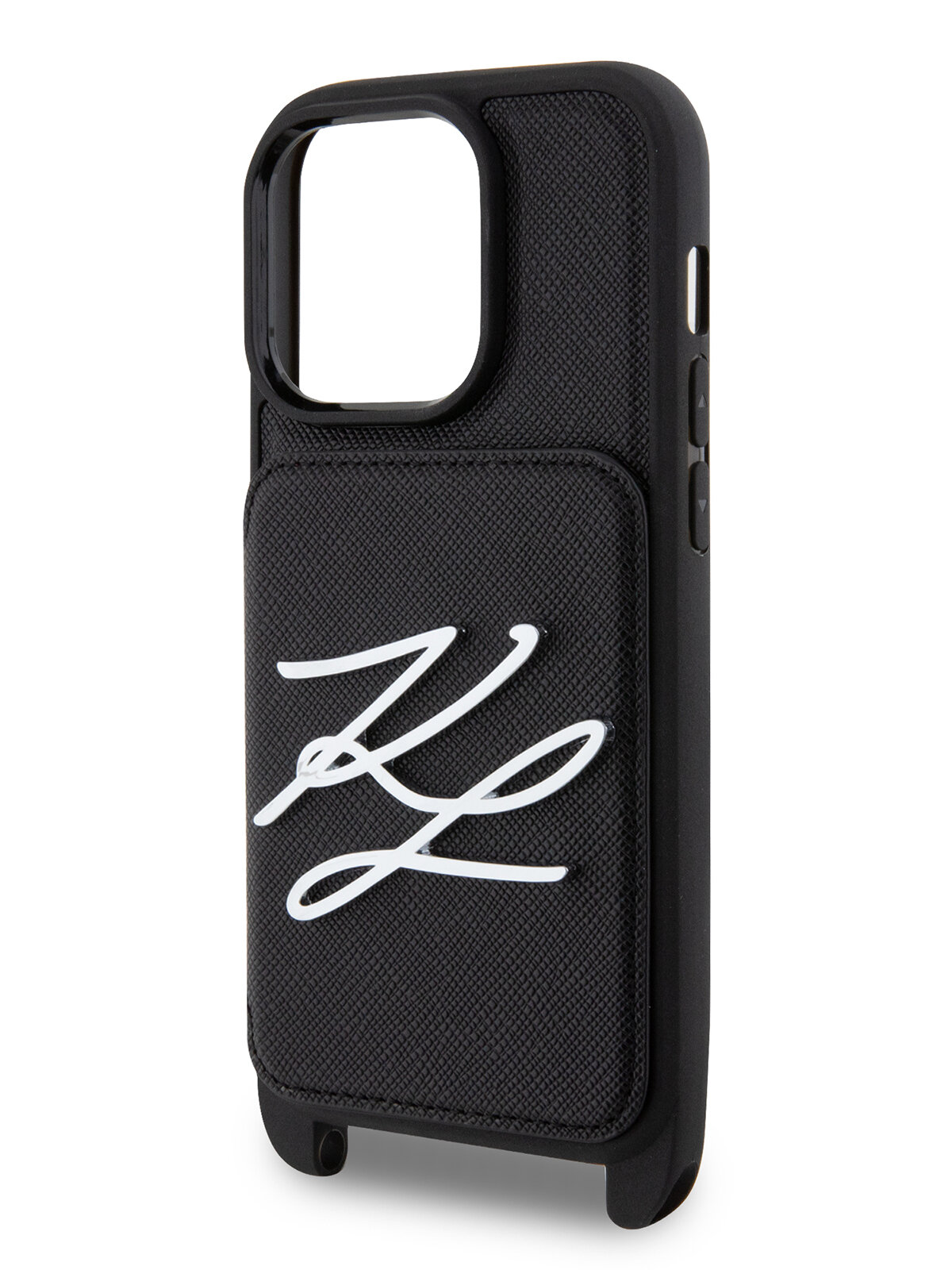 Lagerfeld для iPhone 15 Pro чехол Crossbody cardslot PU Saffiano Autograph Hard Black