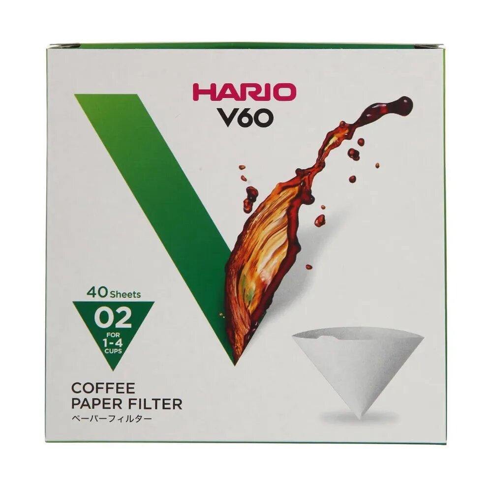 Фильтры Hario V60 размер 02 для заваривания кофе (1-4 чашки), белые, упак. 40 шт.