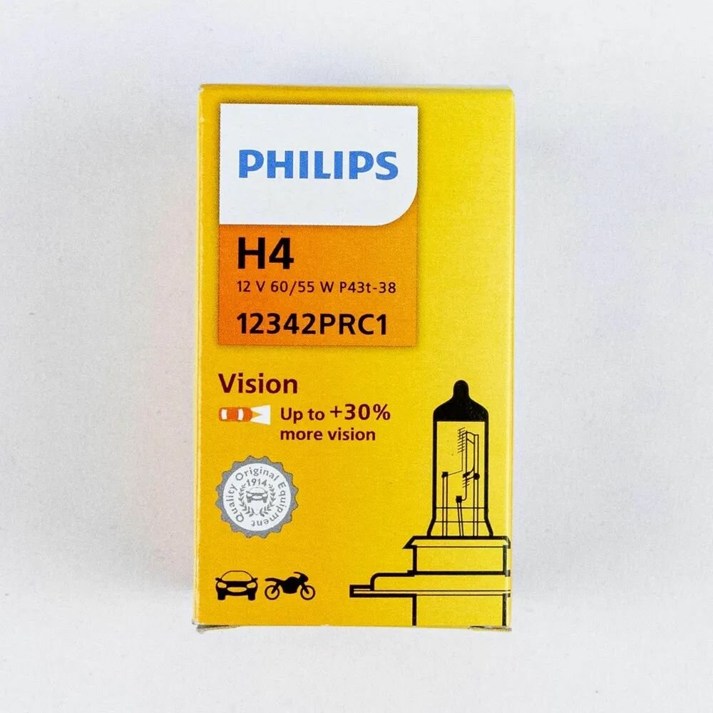 Лампа автомобильная галогенная Philips Vision +30% 12342PRC1 H4 12V 60/55W P43t-38