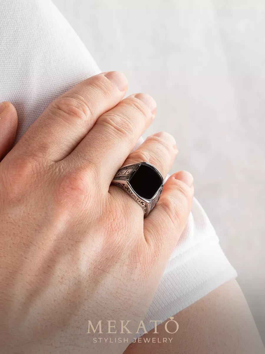 Печатка МЕКАТО, размер 21, серебряный, черный — фото 1