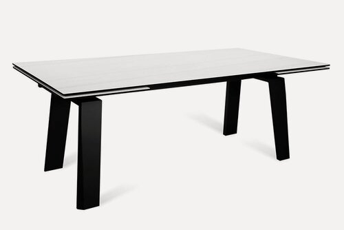 Изображение товара Стол обеденный керамический раздвижной PANAMA 200 DUOMO CER на металлокаркасе, столешница керамика, 200(300)х100 см (молочный мрамор/черные ножки)