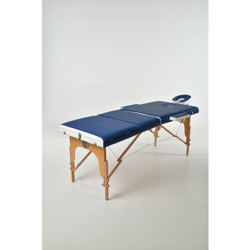 Стол массажный JF-AY01A с деревянной рамой 3-х секционный складной трехсекционный голубой-белый 16680₽