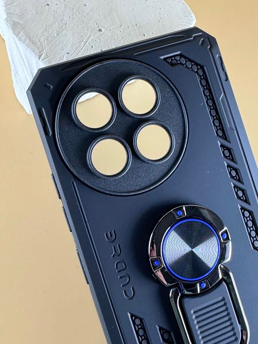 Чехол противоударный на Tecno Spark 30 Pro / Чехол на Техно Спарк 30 Про с защитой камеры, ударопрочный, усиленный с кольцом, черный — фото 1