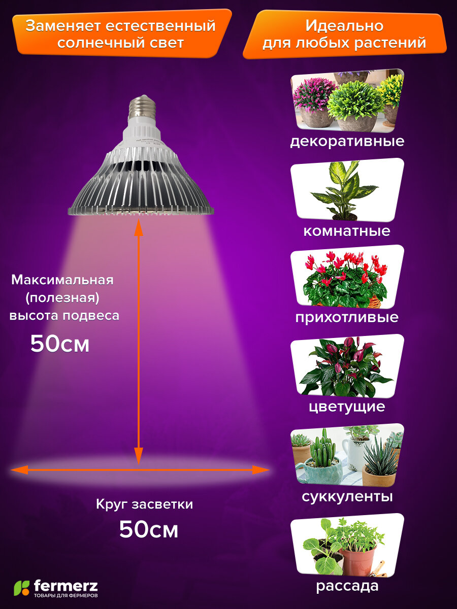 Фитолампа E27 светодиодная FERMERZ 25Вт 3000k+660nm универсальная — фото 1