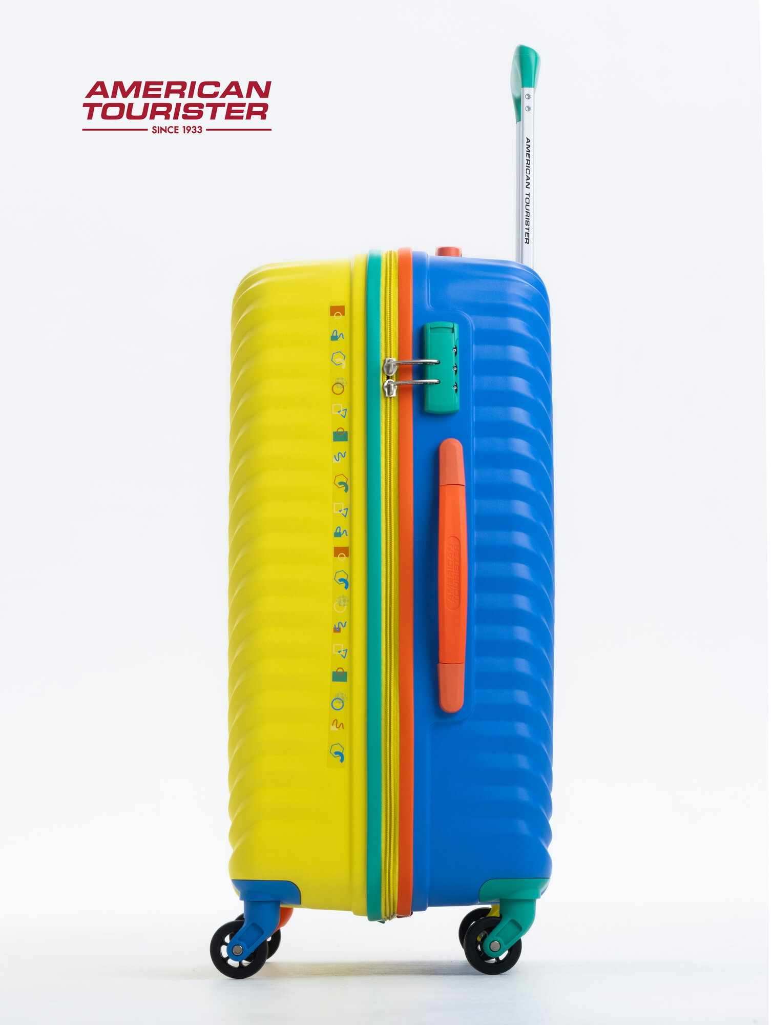 Чемодан American Tourister, 82 л, размер M, желтый, синий — фото 1