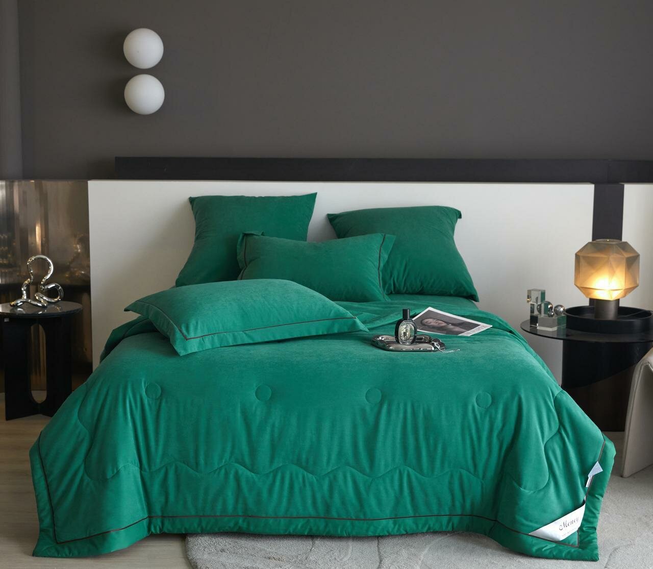 Постельное белье с одеялом евро, простынь на резинке, бархатный сатин Men-27B — фото 1