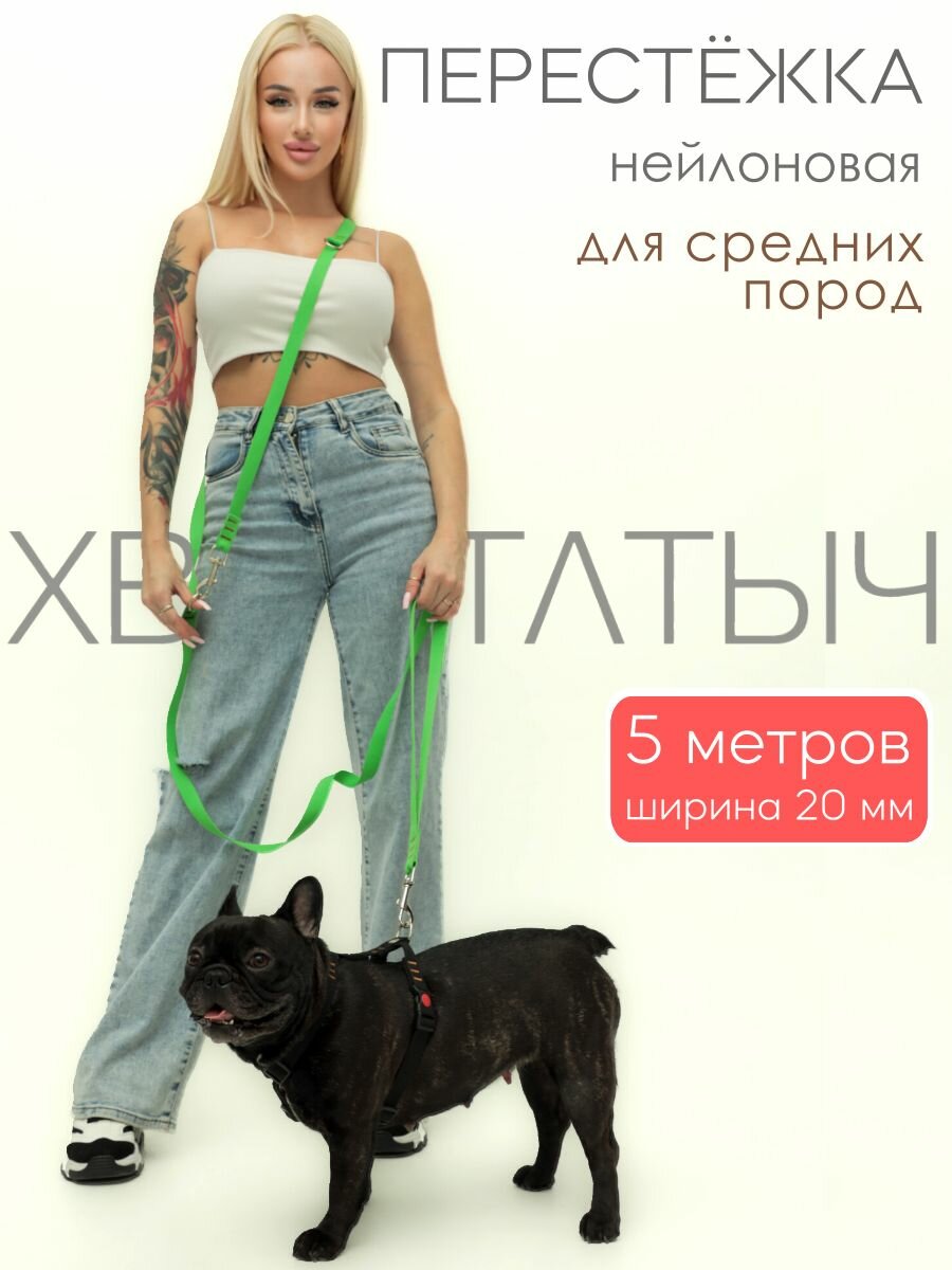 Перестежка для собак PRO прошитая нейлон 5 м х 20 мм (салатовый)
