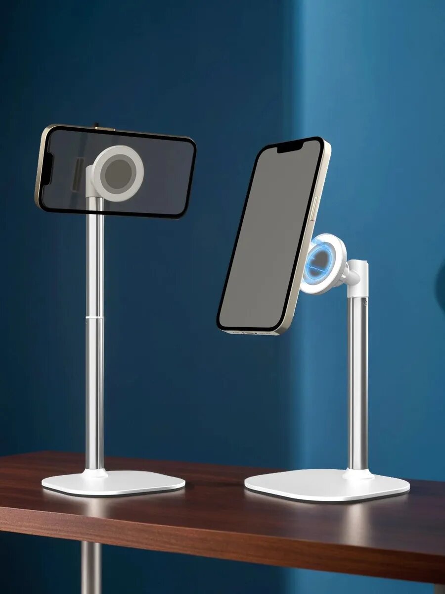 Держатель для телефона Cooper MagStand, магнитная подставка для iPhone c функцией MagSafe, с регулировкой по высоте от 24 до 36 см и изменением угла наклона, настольная; цвет белый