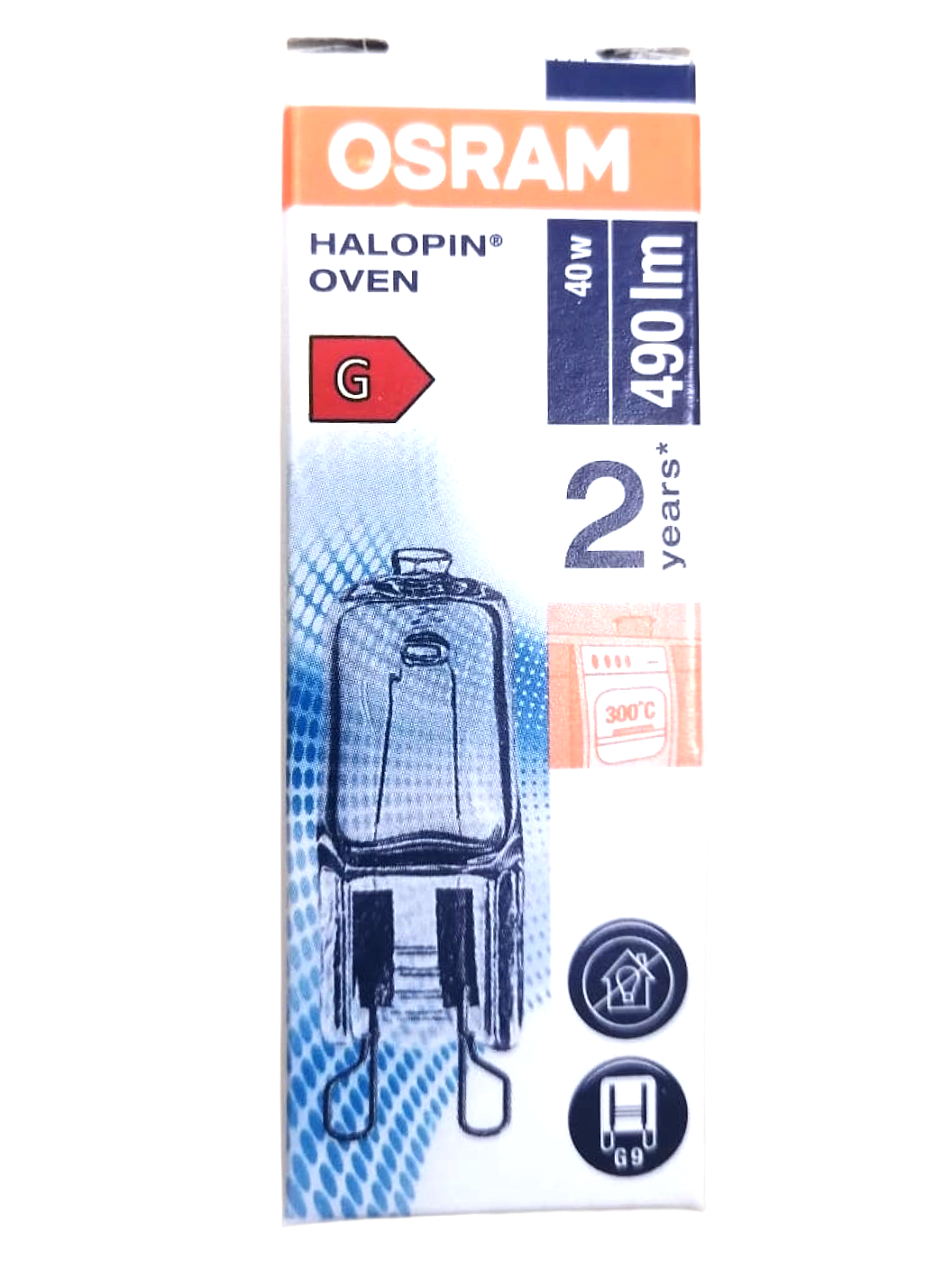 Лампа Osram Halopin 66740 для печей, галогенная, капсульная, цоколь G9, мощность 40Вт, 2700К, теплый свет 4008321703576 — фото 1