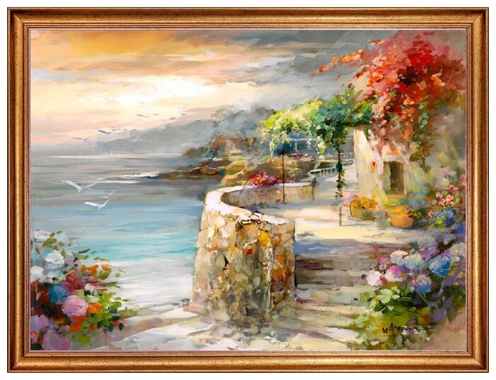 Картина на холсте, "Чайки на закате", 80х60 см, художник - Willem Haenraets. Холст на деревянном подрамнике, оформлена в багет, Арт. ХВ-х68