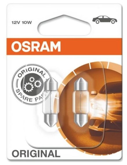 Лампа автомобильная Osram C10W (SV8.5/8) 31мм (бл. 2шт) 12V, 6438-02B