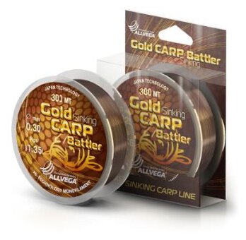 Леска монофильная Allvega Gold Carp Battler 300м 0,30мм (11,35кг) коричневая, тонущая .