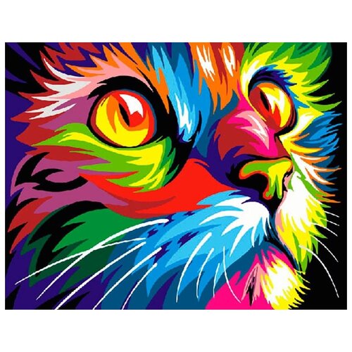 картина по номерам кот под грибом 40x50 см Картина по номерам Радужный кот, 40x50 см