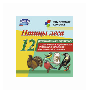 Птицы леса. 12 развивающих карточек с красочными картинками, стихами и загадками для занятий с детьми - фото №1