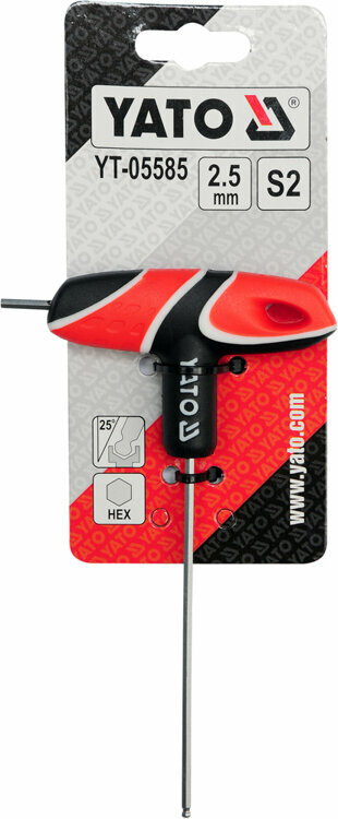 YATO YT05585 Ключ торцевой L-образный HEX H2,5 с шаром, 100мм с эргономичной ручкой - фотография № 2