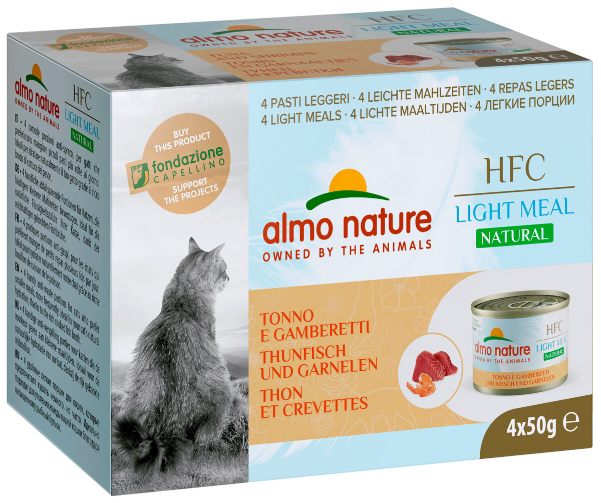 ALMO NATURE HFC NATURAL LIGHT MEAL набор банок для взрослых кошек с тунцом и креветками 4 шт х 50 гр (1 шт)