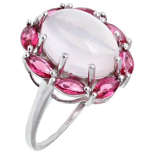 фото Balex кольцо 1410931626 из серебра 925 пробы с розовым кварцем природным и рубином синтетическим, размер 18